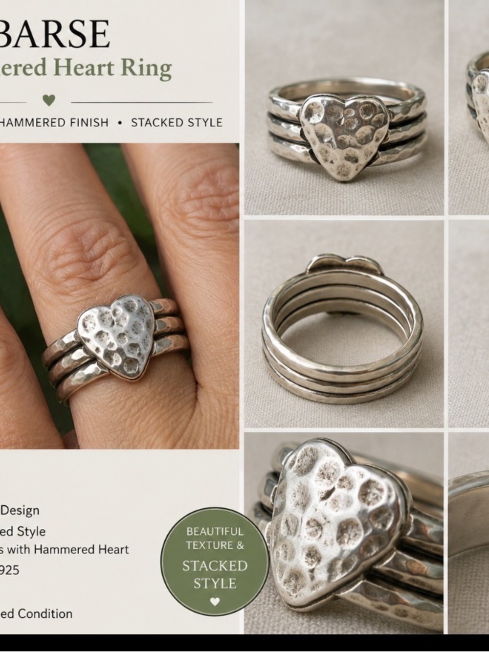 Studio Barse Hammered Heart Stackable Ring - Silver